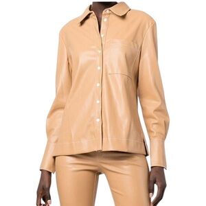 Staud Nwt Lynn Vegan Leather Collared Shirt In Doe Size Xs.